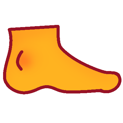 a stylized drawing of a yellow foot facing the left.